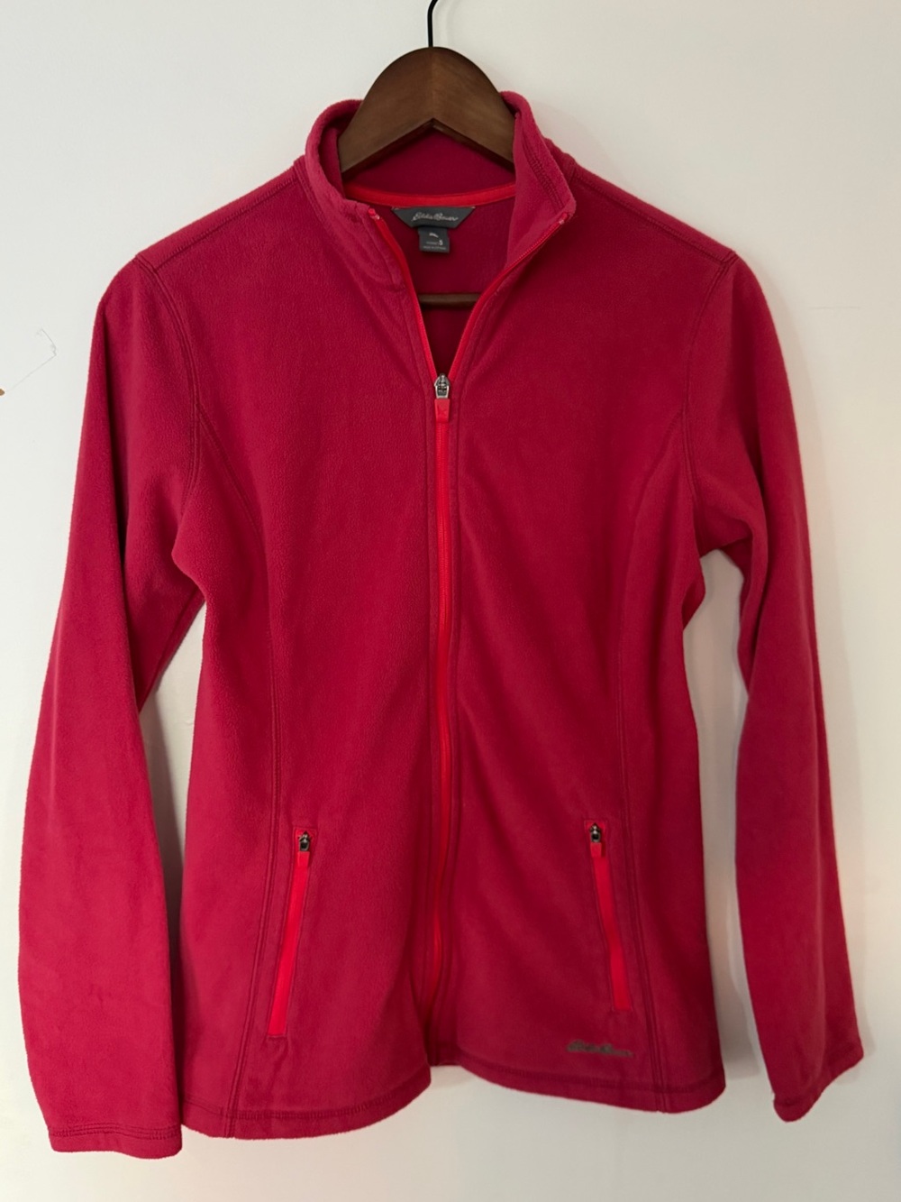 Eddie Bauer Red Full Zip Fleece Jacket Mock Neck Sz S